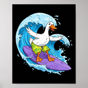 Lustige Gans surft auf einer Ozeanwelle 1 - Fan-Sp Poster