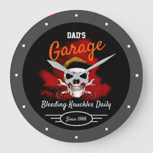 Lustige Garage Blutende Knöchel Papa oder Jeder Na Große Wanduhr