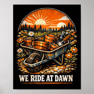 Lustige Gartenschubkarrenfahrt bei Morgengrauen Mu Poster