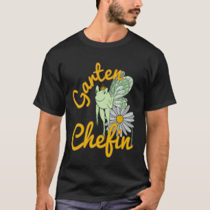 Lustige Gartensprüche-Garten-Chef-Frosch-Elfe mit T-Shirt