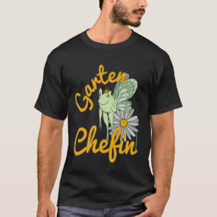Lustige Gartensprüche-Garten-Koch-Frosch-Elfe mit T-Shirt