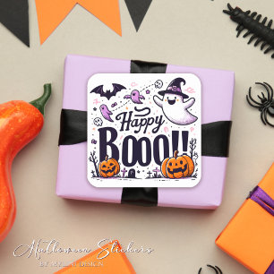 Lustige Geister und Kürbisse Happy Boo Kinder Hall Quadratischer Aufkleber
