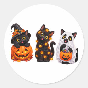 Lustige Geisterschwarze Katze Halloween – Süße Gru Runder Aufkleber