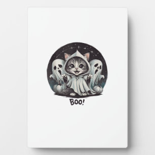 Lustige Geistkatze Boo Halloween Tier Geist Kitty  Fotoplatte