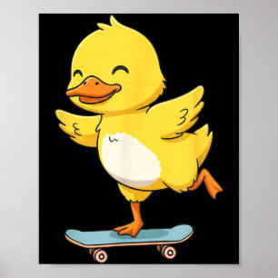 Lustige gelbe Ente Skater Skateboard Ballerina Zoo Poster