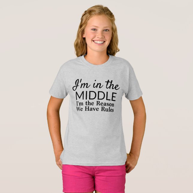 Lustige Geschwister-mittlere Kinderregeln T-Shirt (Vorne ganz)