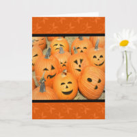 Lustige Gesichter Kürbisfeld Halloween-Karte