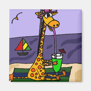 Lustige Giraffe an der Strand-Kunst Magnet