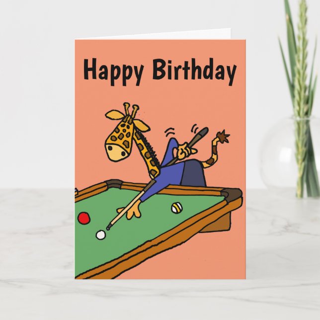 Lustige Giraffe, die Pool-Cartoon spielt Karte (Vorderseite)