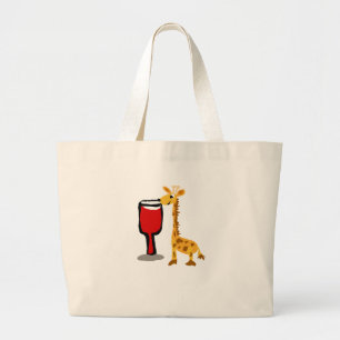 Lustige Giraffe, die Rotwein Cartoon trinkt Jumbo Stoffbeutel