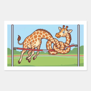 Lustige Giraffe Hochsprung Cartoon Rechteckiger Aufkleber