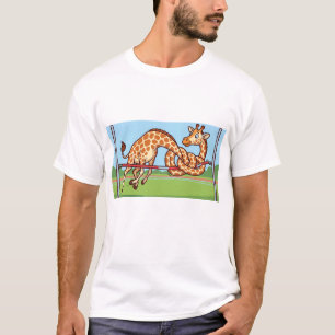 Lustige Giraffe Hochsprung Cartoon T-Shirt