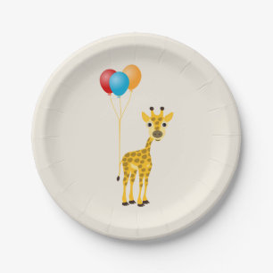 Lustige Giraffe mit farbenfrohen Ballons Pappteller