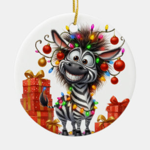 LUSTIGE GIRAFFE MIT LICHTERN UND GESCHENKEN KERAMIK ORNAMENT