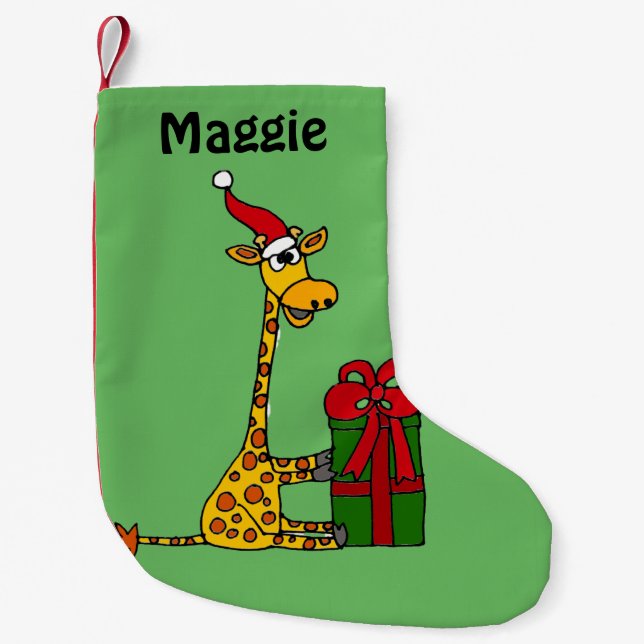 Lustige Giraffe mit Weihnachtspaket Kleiner Weihnachtsstrumpf (Vorderseite)