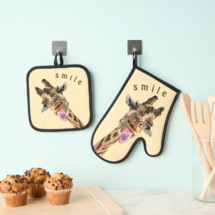 Lustige Giraffe Ofenhandschuh & Topflappen Set - L