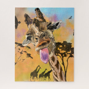 Lustige Giraffe Zunge Raus Spielender Wink - Zeich