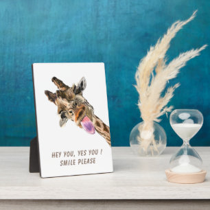 Lustige Giraffe Zunge Raus und Spielzeug Augenzwin Fotoplatte
