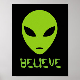 Lustige GLAUBE grüne Außerirdische Kopf Wandkunst  Poster