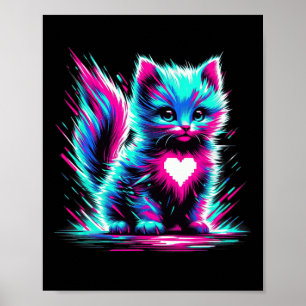 Lustige Glitch-Art Süße Katze Kätzchen Valentinsta Poster