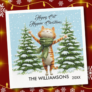Lustige glückliche Katze glücklicheres Weihnachten Serviette