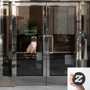 Lustige glückliche Mops-Hund-Comic-Illustration Fensteraufkleber