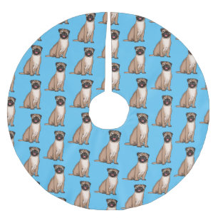 Lustige glückliche Mops-Hund-Comic-Illustration Polyester Weihnachtsbaumdecke