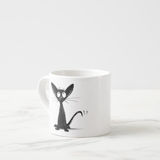 Lustige glückliche schwarze Katzeespresso-Tasse Espressotasse (Vorderseite Links)
