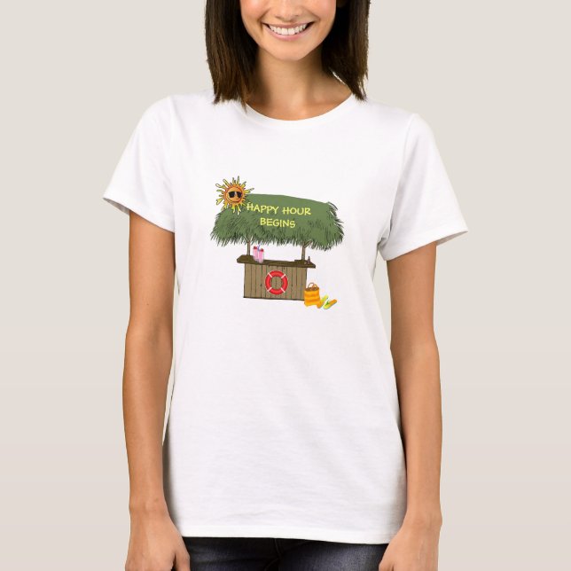 Lustige GLÜCKLICHE STUNDE TropicaI Insel Tiki T-Shirt (Vorderseite)