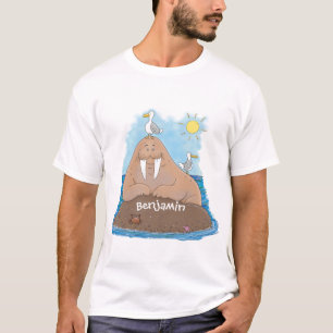 Lustige glückliche Walross-Cartoon-Illustration T-Shirt