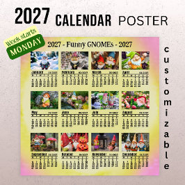 Lustige Gnome 2027 Benutzerdefinierter Fotokalende Poster