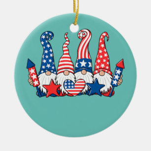 Lustige Gnome patriotische amerikanische Flagge sü Keramik Ornament