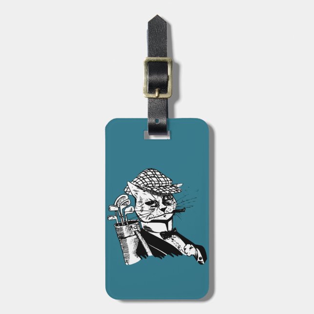 lustige Golf spielende Katze Gepäckanhänger (Vorderseite vertikal)