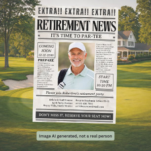 Lustige Golf-Zeitungsfoto-Ruhestandsfeier für Männ Einladung