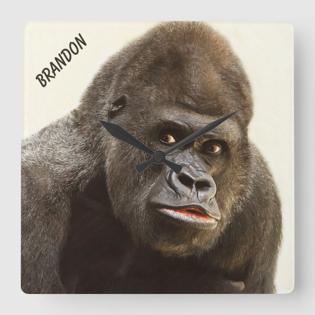 Lustige Gorilla-Name-Wanduhr Quadratische Wanduhr (Vorderseite)