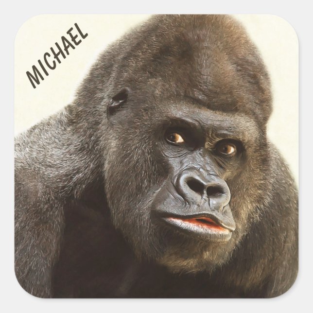 Lustige Gorilla-Nameaufkleber Quadratischer Aufkleber (Vorderseite)