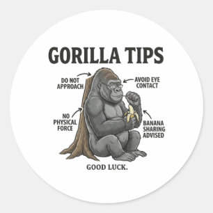 Lustige Gorilla-Sicherheitstipps-Infografik-Illust Runder Aufkleber