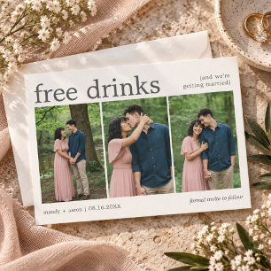 Lustige Gratis-Drinks Drei-Foto-Hochzeit Save The Date