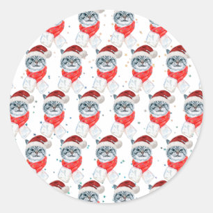 Lustige Graue Tabby-Katze mit Weihnachtsmannmütze Runder Aufkleber