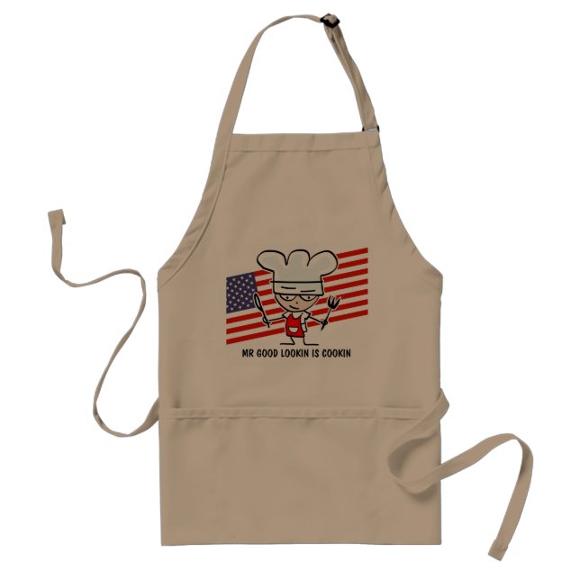 Lustige GRILLEN-Schürze für Vati | Beige Schürze (Vorne)