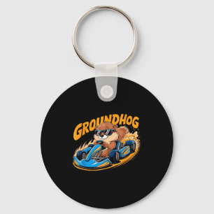 Lustige Groundhog-Gokart-Rennen Froher Groundhog-T Schlüsselanhänger