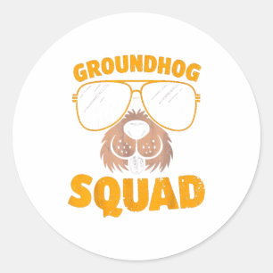 Lustige Groundhog-Mannschaft präsentiert Frohen Gr Runder Aufkleber