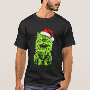Lustige grüne persische Katze Weihnachtslichter We T-Shirt