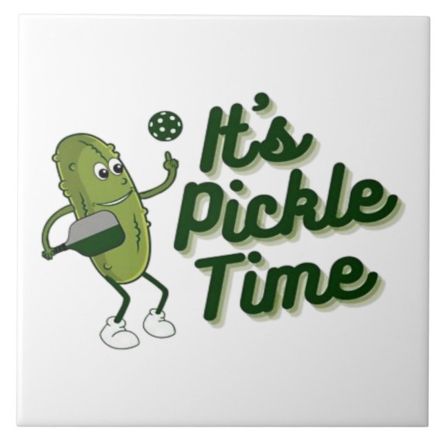 Lustige Gurke spielt Pickleball  Fliese (Vorderseite)