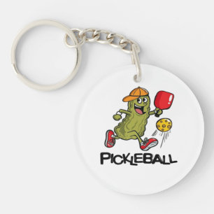 Lustige Gurke spielt Pickleball Schlüsselanhänger