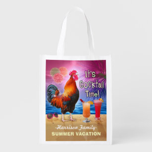 Lustige Hahn-Cocktail-tropische Strand-Ferien Wiederverwendbare Einkaufstasche