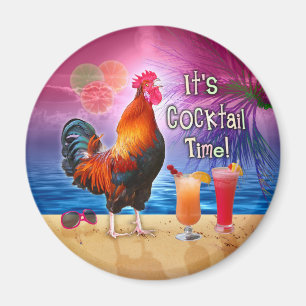 Lustige Hahn-Huhn-Cocktail-tropisches Strand-Meer Magnet
