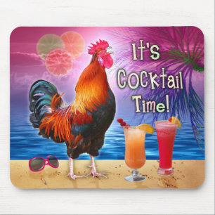 Lustige Hahn-Huhn-Cocktail-tropisches Strand-Meer Mousepad
