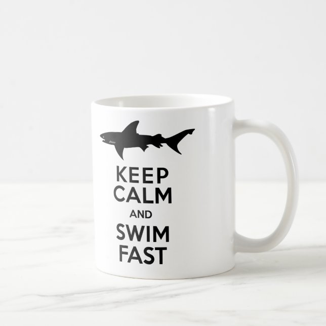 Lustige Haifisch-Warnung - behalten Sie Ruhe und Kaffeetasse (Rechts)