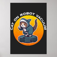 Lustige Haikatze Auf Roboter-Staubsauger Retro-Mem